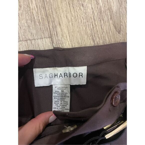 Sag Harbor Brown Comfort Stretch Dress Pants with Belt 16 New - Picture 4 of 6